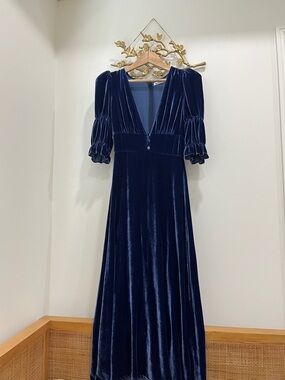 Reformation Butterfly Blue Velvet Dress